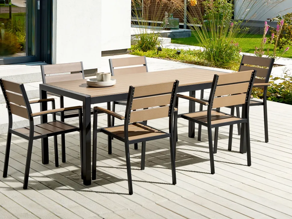 Conjunto De Jardim 6 Lugares Em Aluminio Castanho Claro E Preto 180 X 90 Cm Vernio