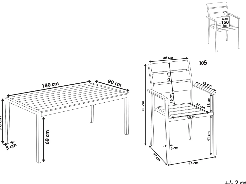 Conjunto De Jardim 6 Lugares Em Aluminio Castanho Claro E Preto 180 X 90 Cm Vernio