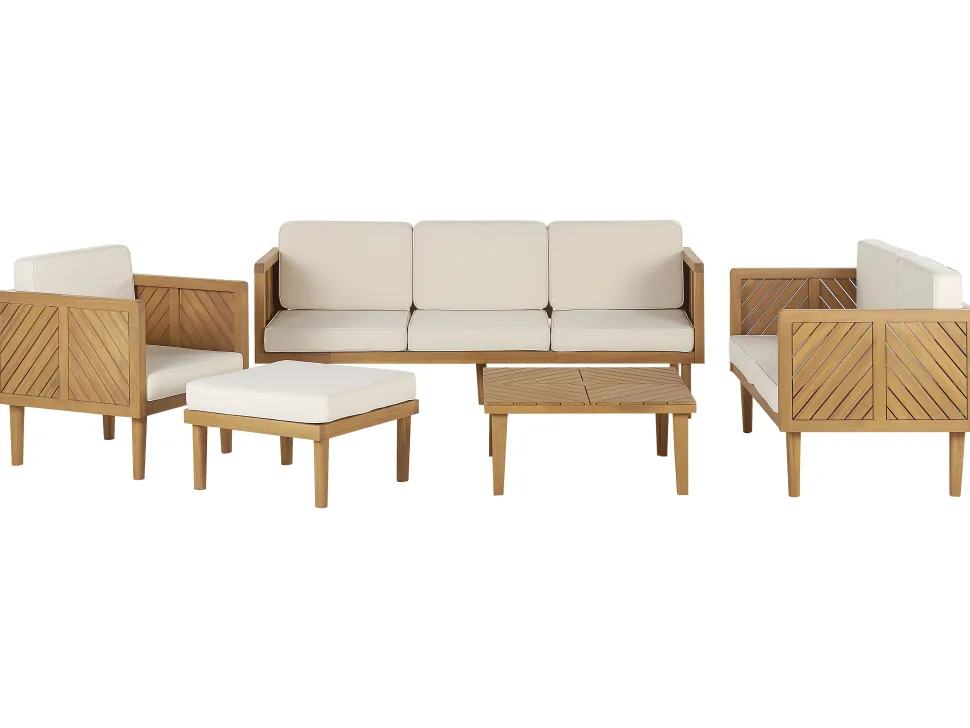 Conjunto De Jardim Com 6 Lugares Em Madeira De Acacia Castanha Clara Baratti