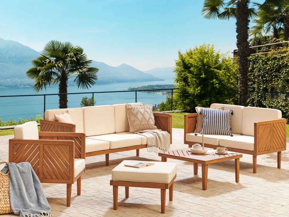 Conjunto De Jardim Com 6 Lugares Em Madeira De Acacia Castanha Clara Baratti