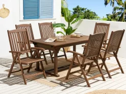 Conjunto De Jardim Com 6 Lugares Em Madeira Escura De Acacia Amantea