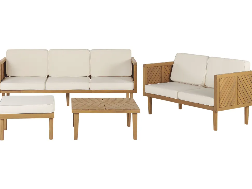 Conjunto De Jardim Com 5 Lugares Em Madeira De Acacia Com Mesa De Centro E Repousa-Pes Creme Baratti