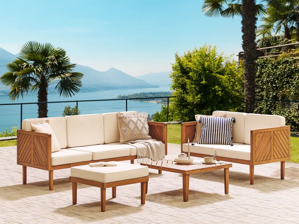 Conjunto De Jardim Com 5 Lugares Em Madeira De Acacia Com Mesa De Centro E Repousa-Pes Creme Baratti