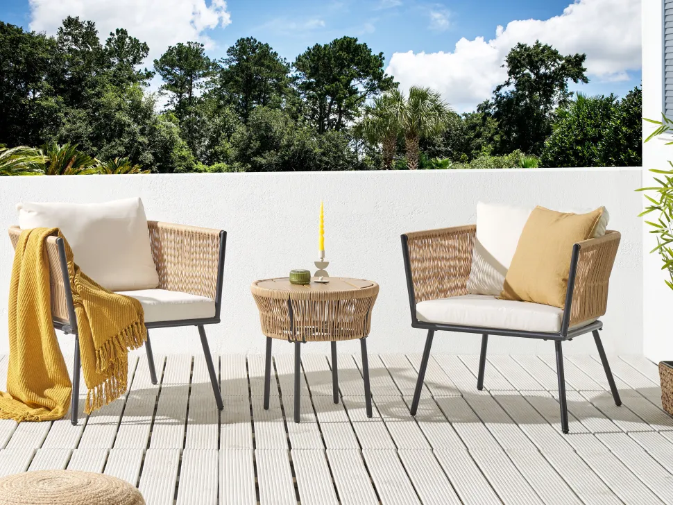 Conjunto De Jardim Com 2 Lugares Em Rattan Natural E Branco Gargano