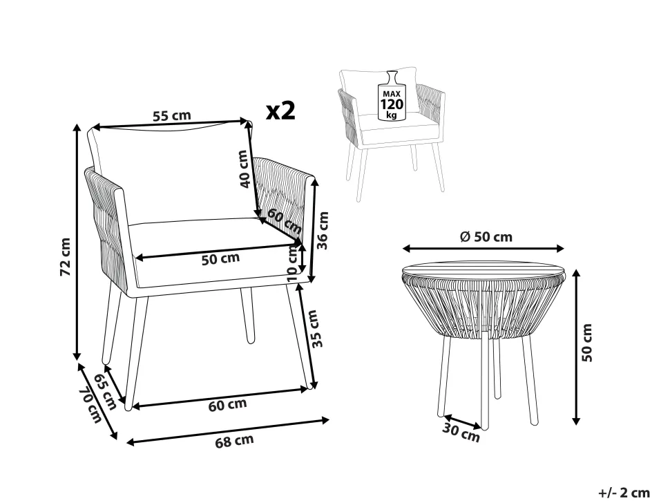 Conjunto De Jardim Com 2 Lugares Em Rattan Natural E Branco Gargano