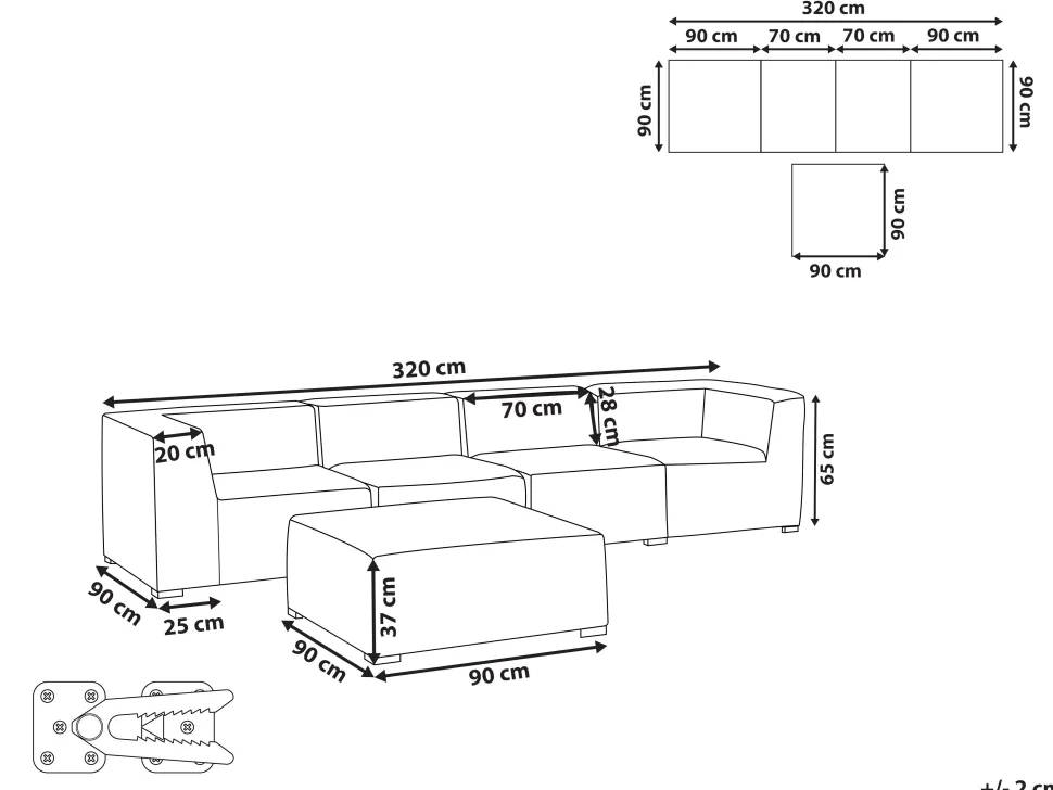 Conjunto De Jardim Com 4 Lugares E Repousa-Pes Em Tecido Cinzento Arezzo