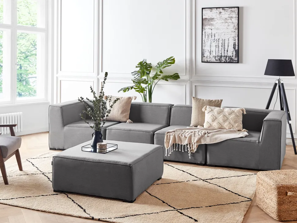 Conjunto De Jardim Com 4 Lugares E Repousa-Pes Em Tecido Cinzento Arezzo