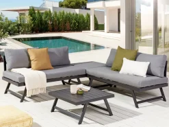 Conjunto De Jardim Com 5 Lugares Em Aluminio Preto Com Almofadas Cinzentas Coccorino