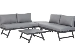 Conjunto De Jardim Com 5 Lugares Em Aluminio Preto Com Almofadas Cinzentas Coccorino