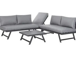 Conjunto De Jardim Com 5 Lugares Em Aluminio Preto Com Almofadas Cinzentas Coccorino