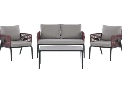 Conjunto De Jardim Com 4 Lugares Em Metal Cinzento E Preto Scaccia