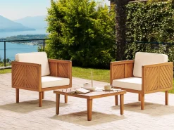 Conjunto De Jardim Com 2 Lugares Em Madeira De Acacia Clara E Branco Baratti