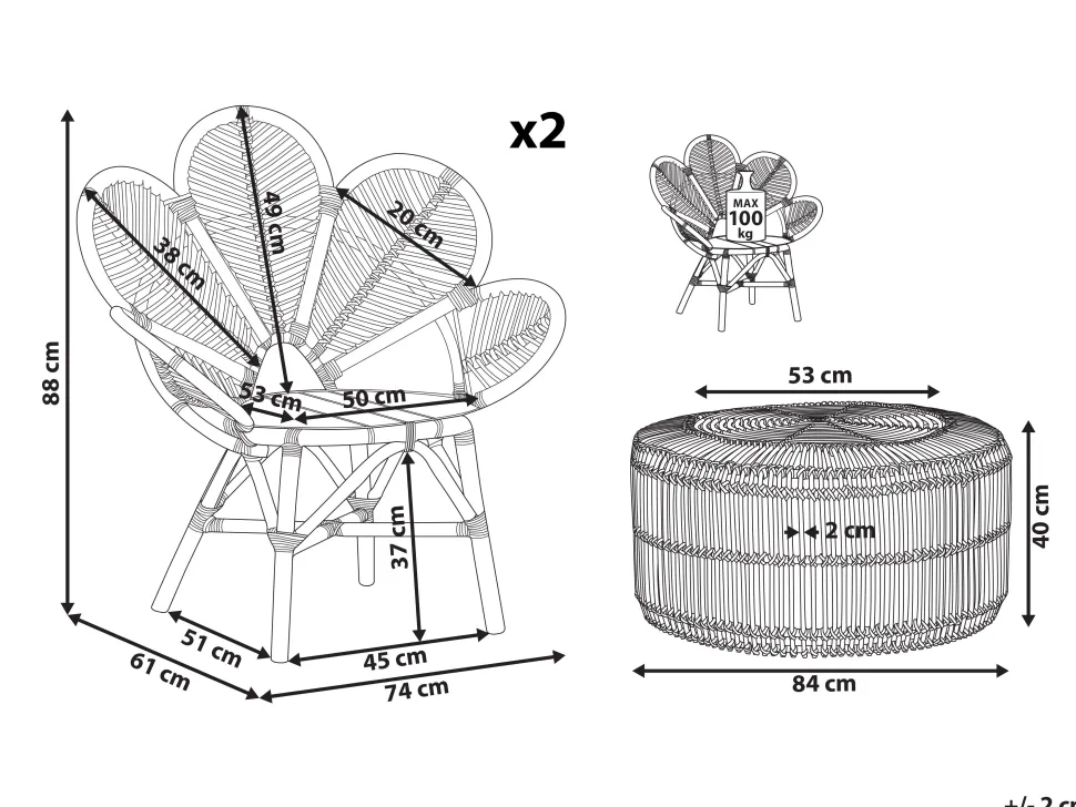 Conjunto De Jardim Com 2 Lugares Em Rattan Cor Natural Florentine Ii / Limni