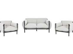 Conjunto De Jardim Com 2 Poltronas E Sofa De 2 Lugares Em Aluminio Cinzento Claro Esperia