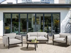 Conjunto De Jardim Com 2 Poltronas E Sofa De 2 Lugares Em Aluminio Cinzento Claro Esperia