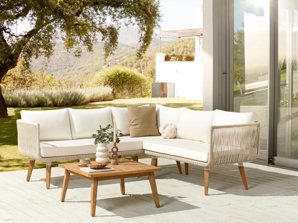 Conjunto De Jardim De Canto Com 5 Lugares Em Madeira De Acacia Creme Alcamo