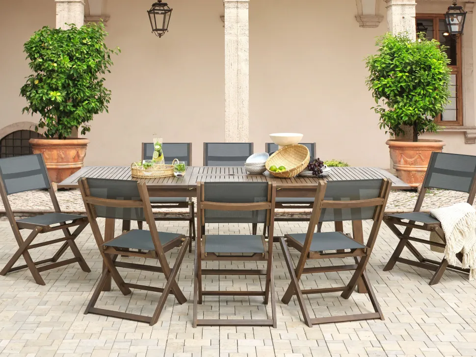 Conjunto De Jardim De Madeira De 8 Lugares Em Madeira De Acacia Escura Cesana