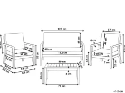 Conjunto De Jardim Em Madeira Com Almofadas Cinzentas Escuras Pallano
