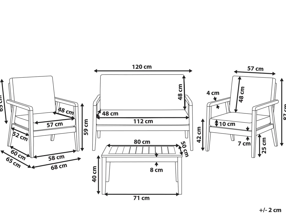 Conjunto De Jardim Em Madeira Com Almofadas Cinzentas Escuras Pallano