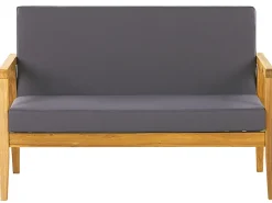 Conjunto De Jardim Em Madeira Com Almofadas Cinzentas Escuras Pallano