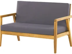 Conjunto De Jardim Em Madeira Com Almofadas Cinzentas Escuras Pallano