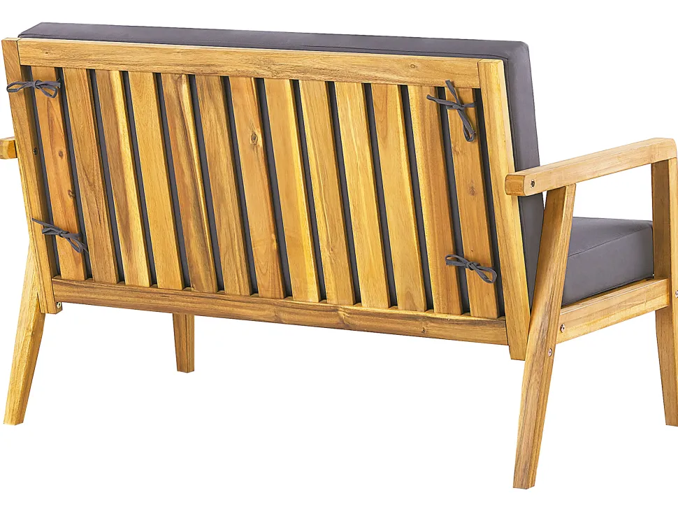 Conjunto De Jardim Em Madeira Com Almofadas Cinzentas Escuras Pallano