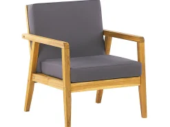 Conjunto De Jardim Em Madeira Com Almofadas Cinzentas Escuras Pallano