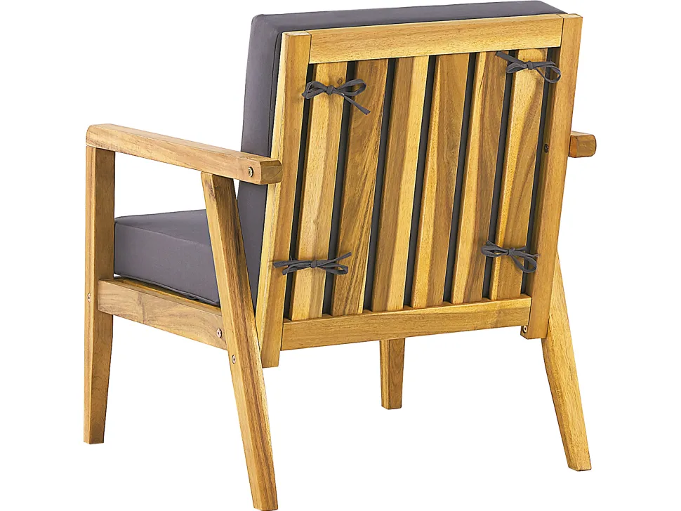 Conjunto De Jardim Em Madeira Com Almofadas Cinzentas Escuras Pallano