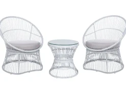 Conjunto De Jardim Em Rattan Sintetico Branco Acinzentado Mesyna