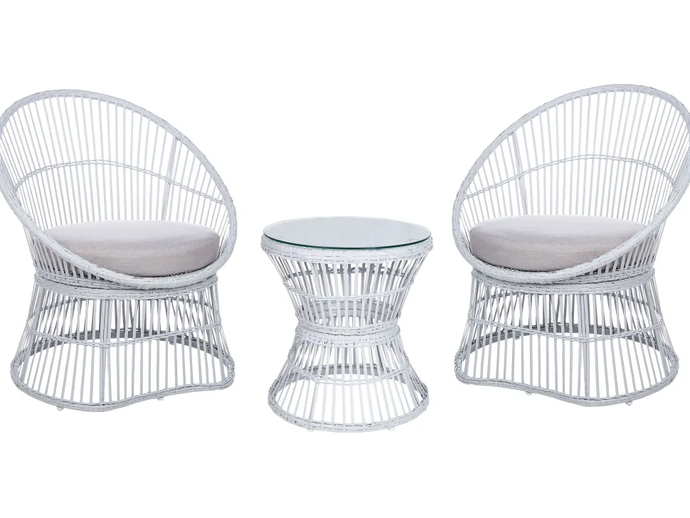 Conjunto De Jardim Em Rattan Sintetico Branco Acinzentado Mesyna