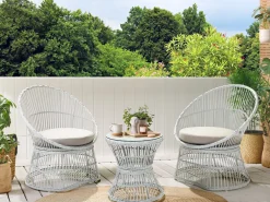Conjunto De Jardim Em Rattan Sintetico Branco Acinzentado Mesyna