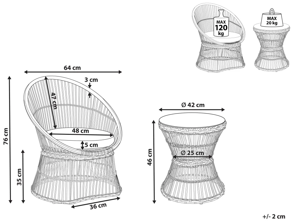 Conjunto De Jardim Em Rattan Sintetico Branco Acinzentado Mesyna