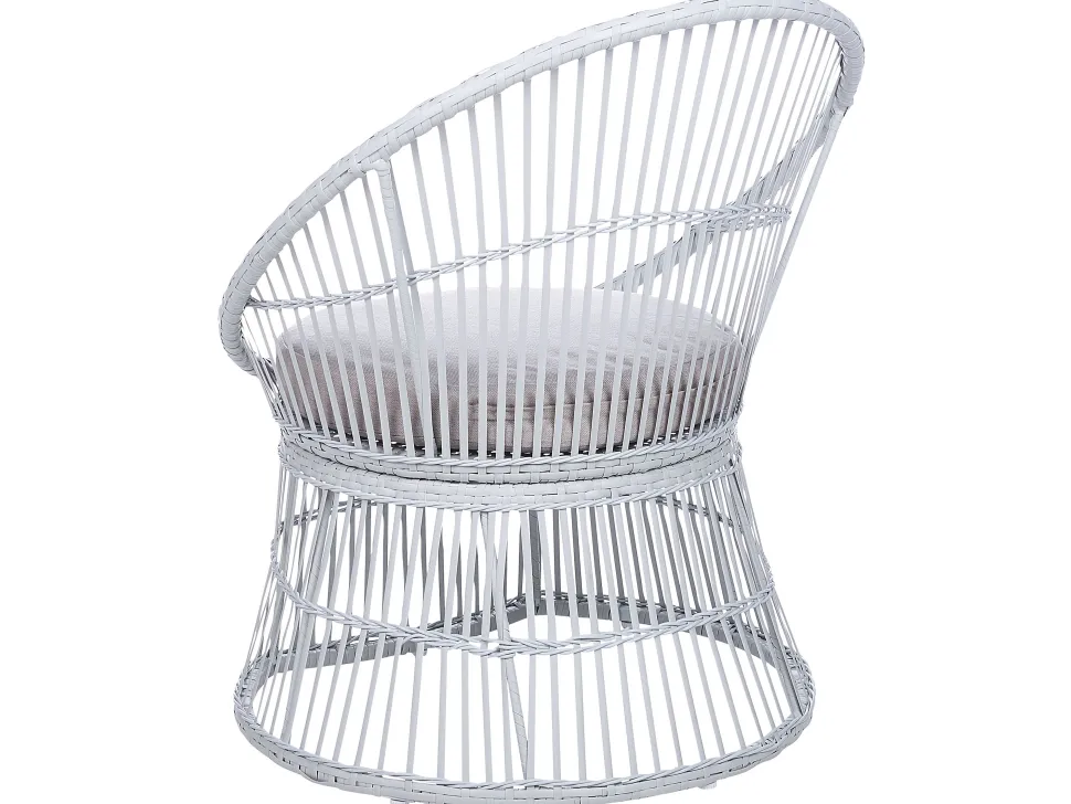 Conjunto De Jardim Em Rattan Sintetico Branco Acinzentado Mesyna
