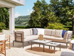 Conjunto De Jardim Modular 6 Lugares Em Aluminio Cinzento E Creme Rima Iii