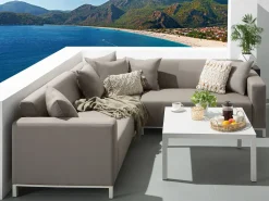 Conjunto De Jardim Modular 5 Lugares A Direita Em Tecido Creme Belize