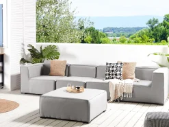 Conjunto De Jardim Modular 4 Lugares E Repousa-Pes Em Tecido Cinzento Claro Arezzo