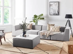 Conjunto De Jardim Modular 4 Lugares E Repousa-Pes Em Tecido Cinzento Claro Arezzo
