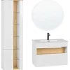 Conjunto De Móveis Com Lavatorio E Espelho Led Em Castanho E Branco Figueres