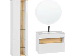 Conjunto De Móveis Com Lavatorio E Espelho Led Em Castanho E Branco Figueres