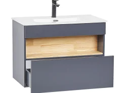Conjunto De Móveis Com Lavatorio E Espelho Led Em Castanho E Cinzento Figueres