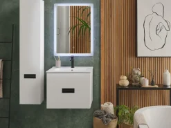 Conjunto De Móveis Com Lavatorio E Espelho Em Branco Tudela