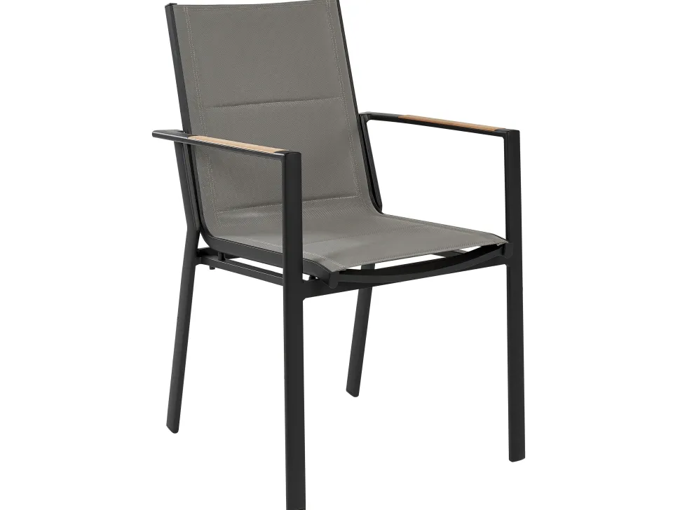 Conjunto De Refeicao De Jardim 6 Lugares Em Aluminio Preto E Almofadas Cinzentas Valcanetto/Busseto