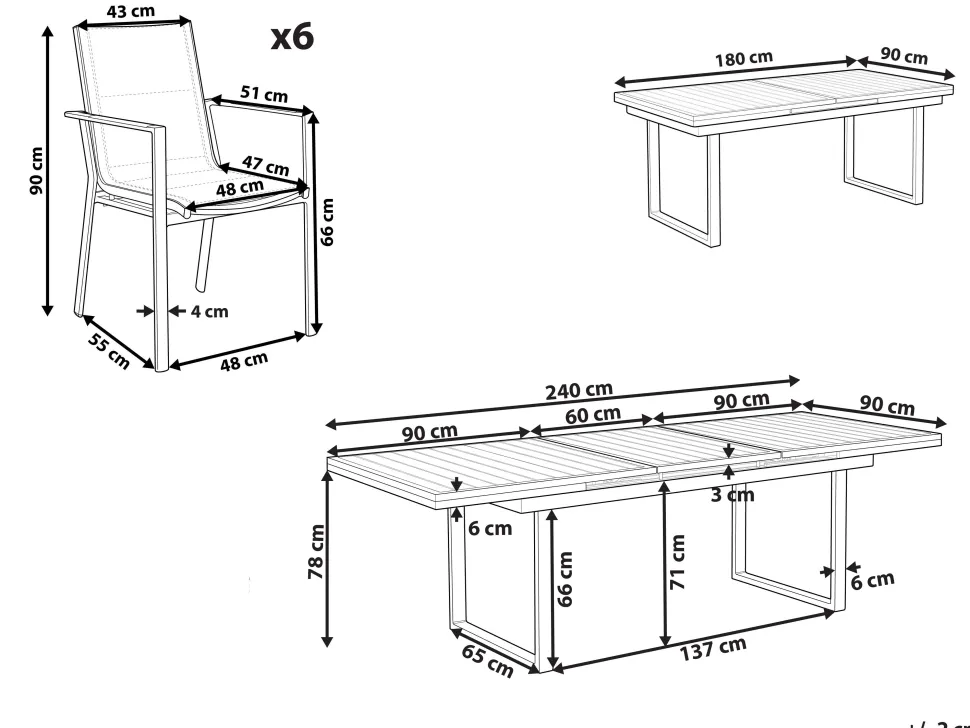 Conjunto De Refeicao De Jardim 6 Lugares Em Aluminio Preto E Almofadas Cinzentas Valcanetto/Busseto