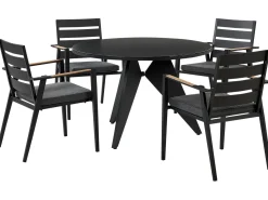 Conjunto De Refeicao De Jardim 4 Lugares Em Aluminio Preto E Almofadas Cinzentas Olmetto/Taviano