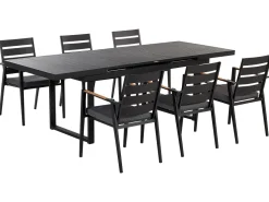 Conjunto De Refeicao De Jardim 6 Lugares Em Aluminio Preto E Almofadas Cinzentas Valcanetto/Taviano