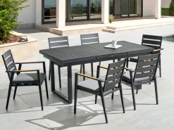 Conjunto De Refeicao De Jardim 6 Lugares Em Aluminio Preto E Almofadas Cinzentas Valcanetto/Taviano
