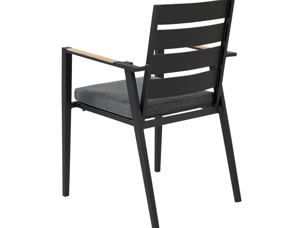 Conjunto De Refeicao De Jardim 6 Lugares Em Aluminio Preto E Almofadas Cinzentas Valcanetto/Taviano