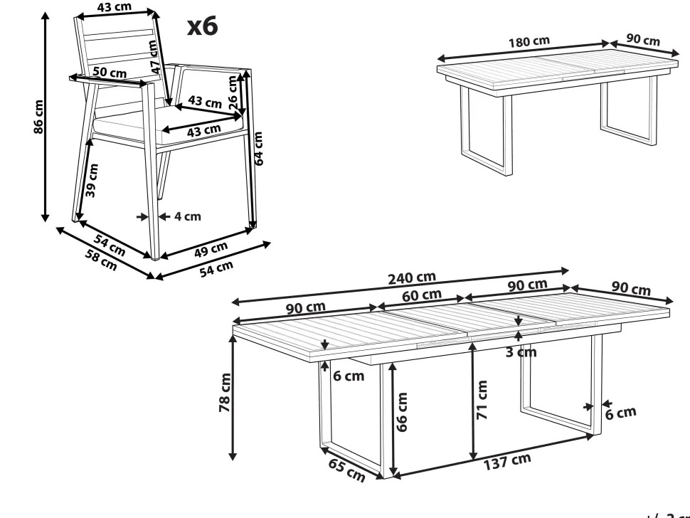 Conjunto De Refeicao De Jardim 6 Lugares Em Aluminio Preto E Almofadas Cinzentas Valcanetto/Taviano