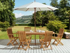 Conjunto De Refeicao De Jardim 6 Lugares Em Madeira De Acacia E Guarda-Sol Maui