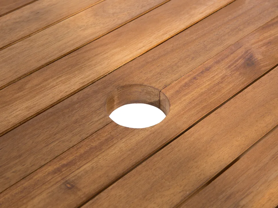 Conjunto De Refeicao De Jardim 6 Lugares Em Madeira De Acacia E Guarda-Sol Maui